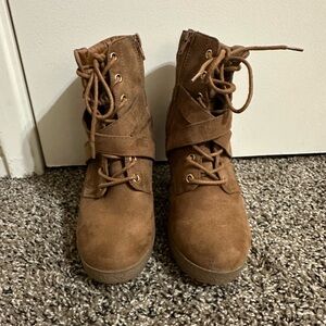 JustFab Raisa Feaux Suede Booties in Brown